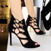 Women High Heels Sandals Fashion Luxury Woman Pumps Suede Sexy Hollow Stilettos Wedding Shoes Bride Designer Evening Party Shoes