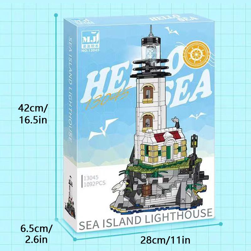 1092PCS Electric Lighthouse Building Blocks Fisherman's Hut Glowing Lighthouse Assembly Bricks Desktop Ornaments DIY Toys Gifts