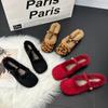 Women Leopard Fur Loafers Suede Slippers Winter Plush Square Toe Shoes Brand Marie Janes Shoes 2025 Trend Fad Cozy Zapatos Mujer