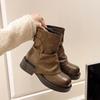 Женские короткие ботинки 2025 новые весенне-осенние тонкие ботинки на толстой подошве коричневые брюки одинарные ботинки рыцарские полусапоги женские ботинки
