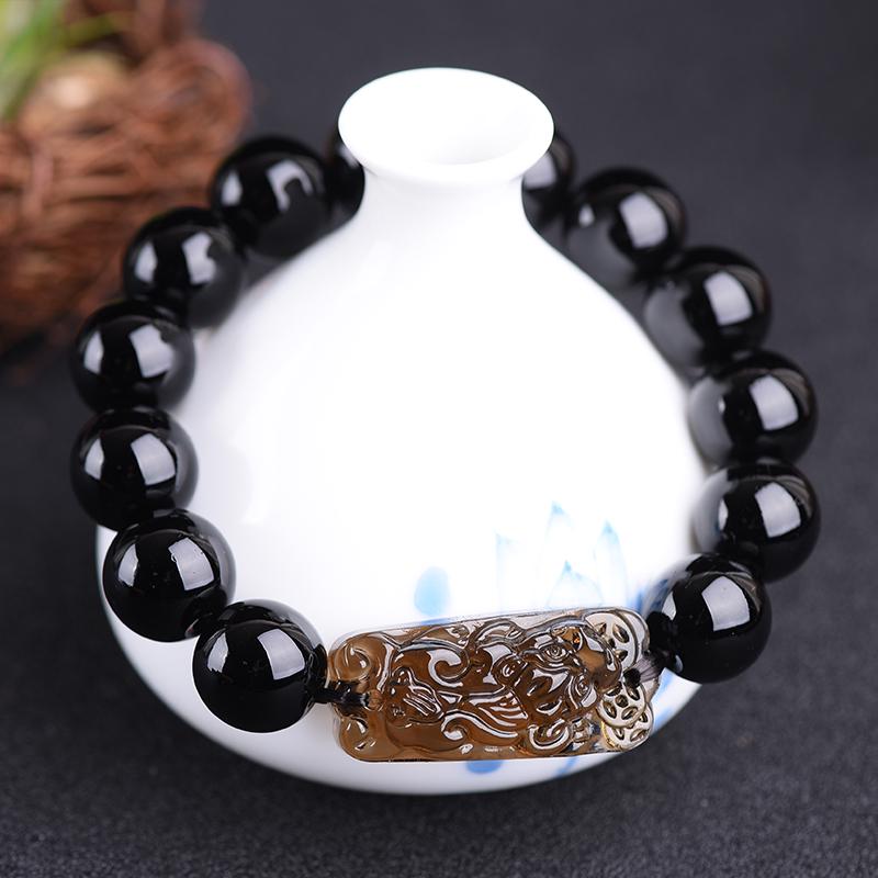 JMJM унисекс Pi Xiu обсидиановый браслет с черным камнем и бусинами-цепочками, браслеты-цепочки, китайский браслет фэн-шуй, подарок на удачу