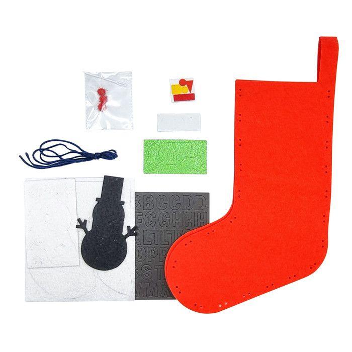 MégaCréa DIY - Chaussette de Noël rouge en feutrine à assembler 20 x 14 cm