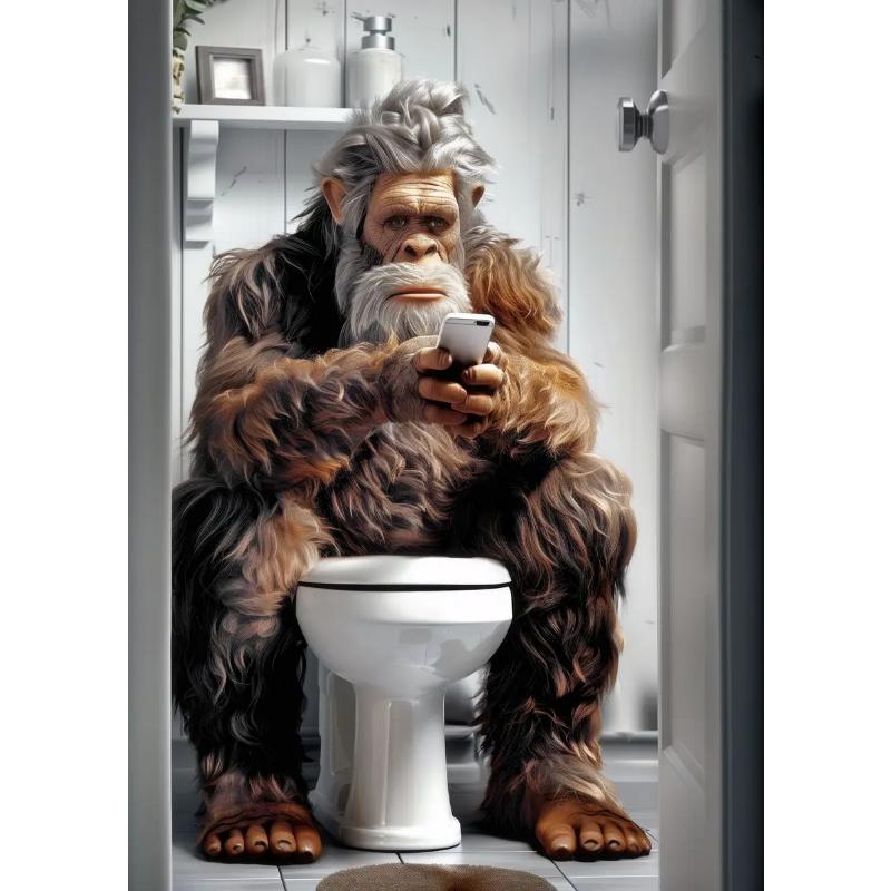 Современный лев, собака, хайленд, сидящая на унитазе и читающая газету, плакат, забавный принт с животными, картина на холсте, декор для ванной комнаты, картина