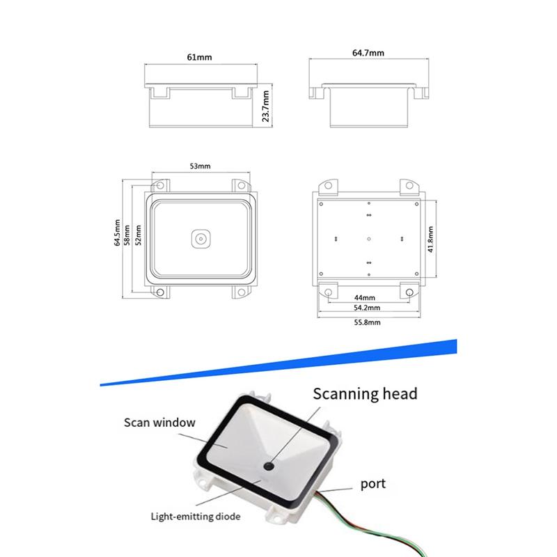 Встраиваемый 2D сканер штрих-кодов USB QR-код считыватель RS232 TTL интерфейс Киоск Малая стационарная установка Принтер штрих-кодов Простой в использовании