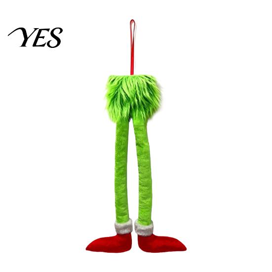 Red Green Holiday Decor Funny Elf Legs Car Hanging Ornament, Christmas Tree with Soft Exterior Decorations Plush, Pendant for Rearview Mirror, Novelty