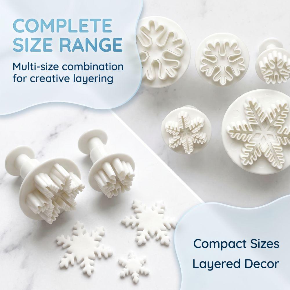 6pcs Plunger Design Snowflake Molds White Cookie Embossing Tools Fondant Decorating