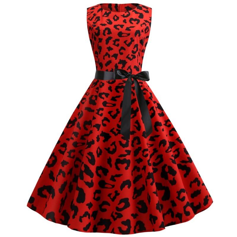 Ретро поставка, круглый вырез без рукавов полосатый принт черная лента на талии юбка-солнце пять цветов