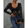 Women's Cross Border Solid Color Sexy Long Sleeve Jumpsuit