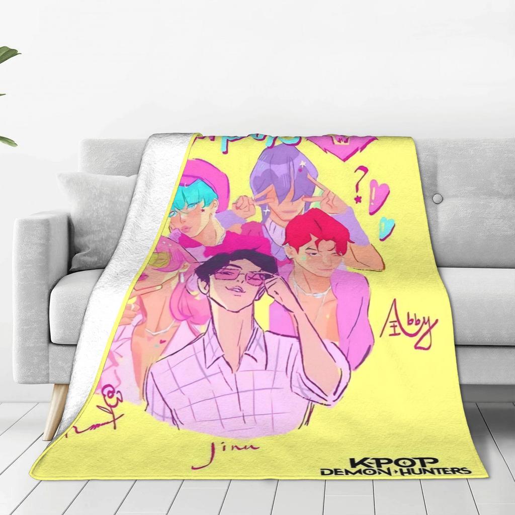 Super Warm BlanketBoy Girl Airplane Travel Saja Boys K Pop Demon Hunters Throw Blanket Flannel Bedspread For Novelty Bed Cover