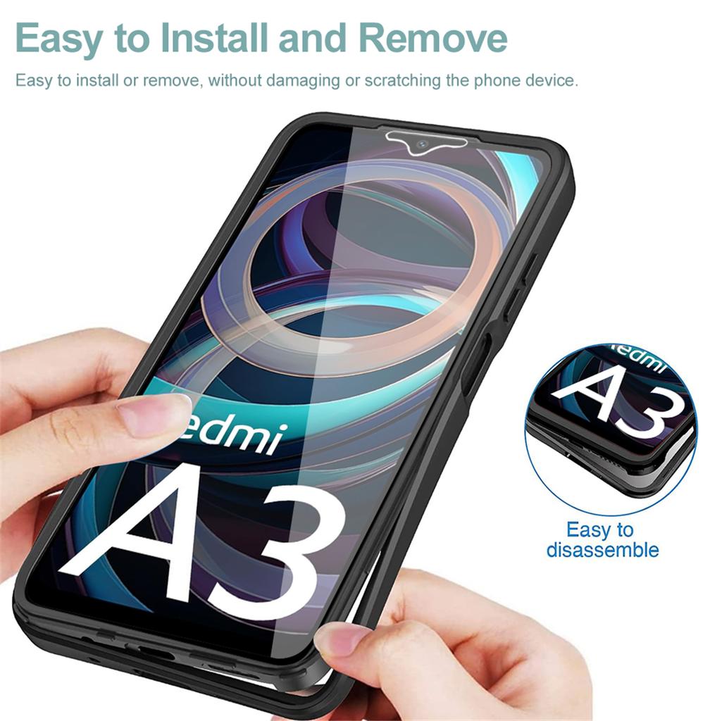 Для Redmi A3 Xiaomi 360 Чехол для телефона Полная защита Протектор экрана Защита объектива камеры Бампер Чехол Funda
