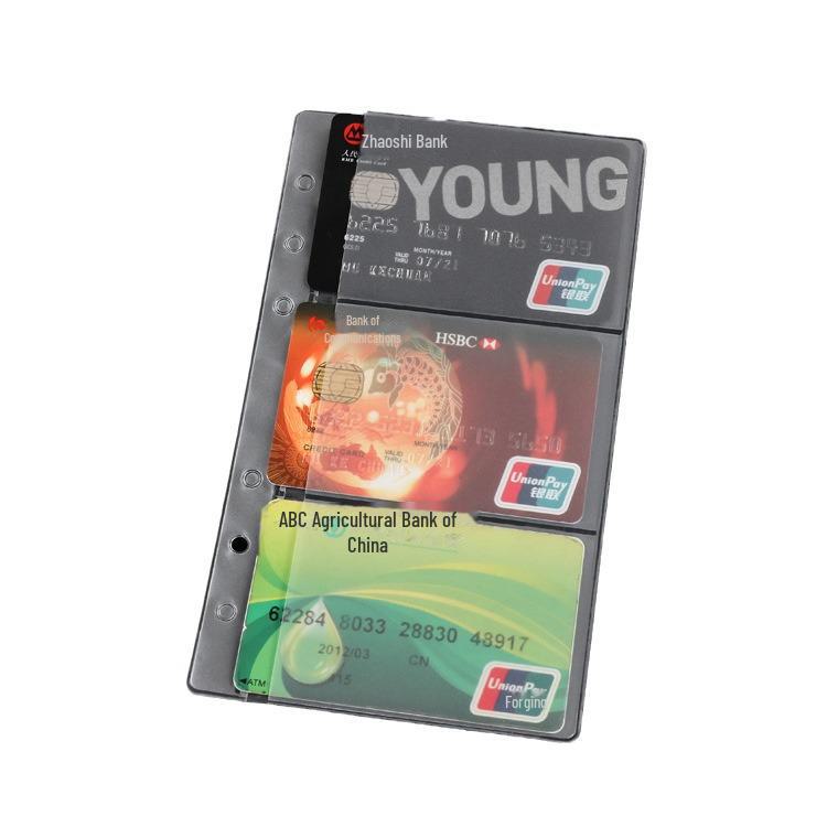 ПВХ-сумка формата А5 на молнии: Запасной блок для блокнота и визитница с наклейками для классификации.