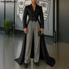 Men Peak Lapel Solid Color High Low Irregular Splits Maxi Blazer Coats