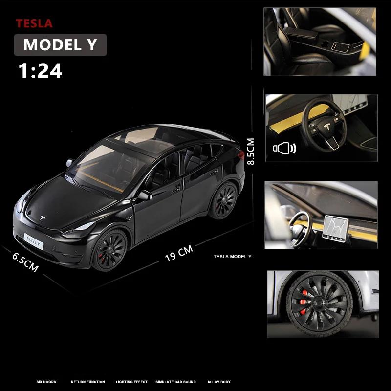 1/24 Tesla Model Y с зарядным устройством, литая игрушечная модель автомобиля со звуком и светом, детский коллекционный подарок