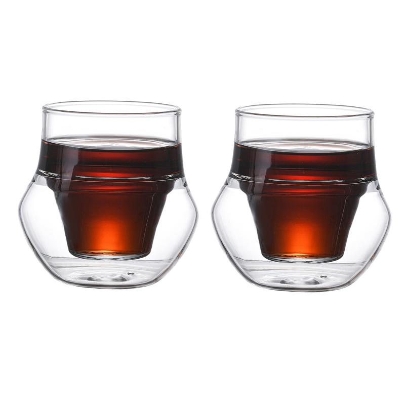 2pcs Double-layer Glass Cup Set Espresso Coffee Cup Anti-scalding Brandy Wine Shot Glass Teacup Clear Mug 120/180/280ml