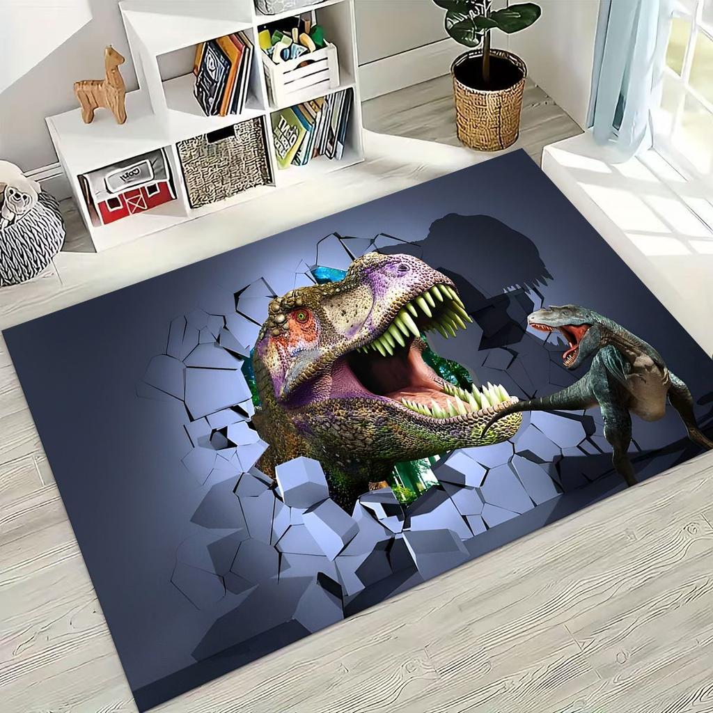 Ковер 3D Иллюзия Пробивающий Стену Серия Животные Динозавры для Спальни Гостиной Дивана Домашний Коврик Декор, Большой Нескользящий Напольный Коврик