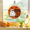 Yousheng Halloween Ghost Door Sign Spook Around Find Out Welcome Sign Front Porch Hanging Wooden Plaque for Home Window Wall Decor