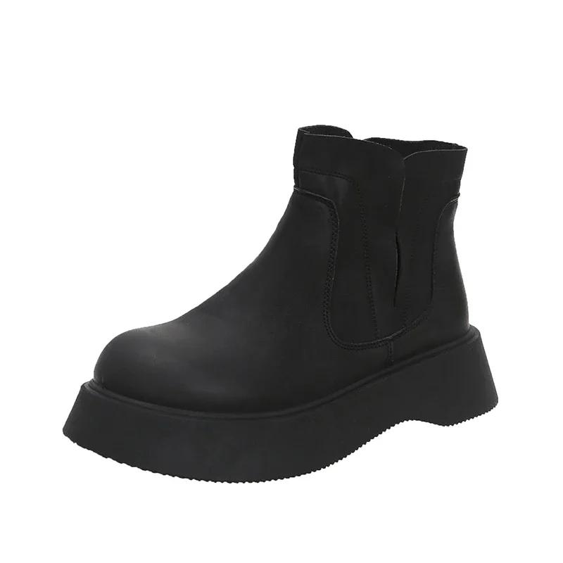 2025 Winter New Women Short Plush Warm Snow Boots Casual Shoes Suede Fur Chelsea Ankle Boots Flats Platform Ladies Shoes Botas