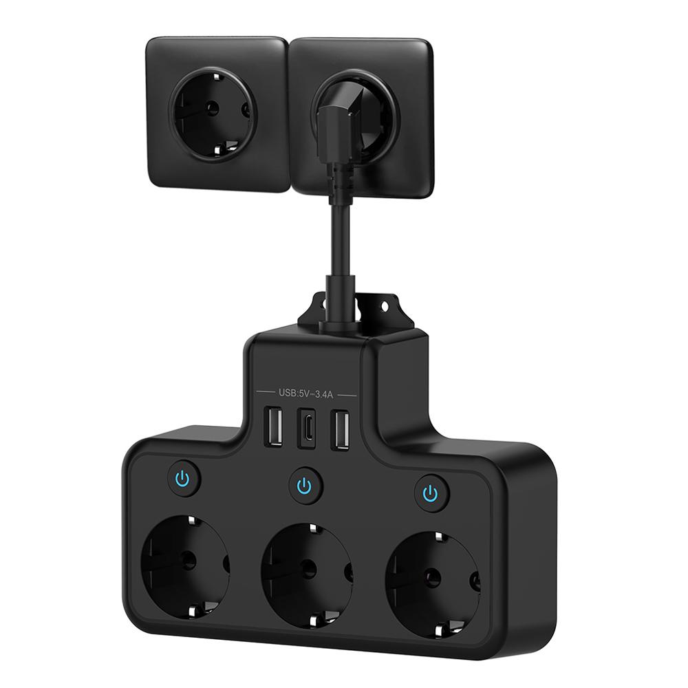 Удлинитель европейского стандарта, многофункциональная розетка, защита от перенапряжения, черная розетка, белая розетка, проводная розетка, 3 гнезда, 3 USB-порта для быстрой зарядки