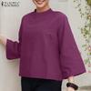 Women Stand Collar Loose Casual Long Sleeve Blouse