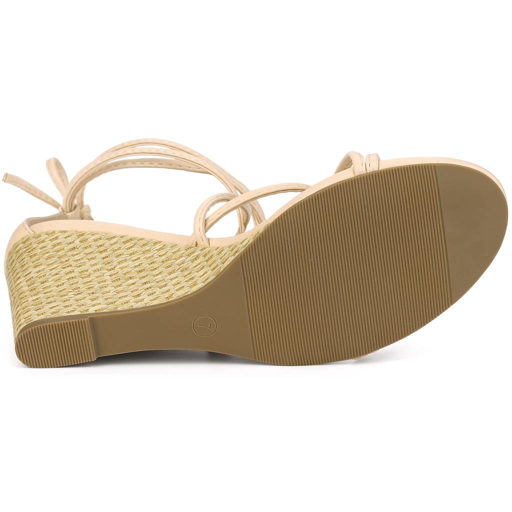 Allegra K Women's Lace-Up Strap Wedge Heel Sandals, Beige, Size 25.0 Cm