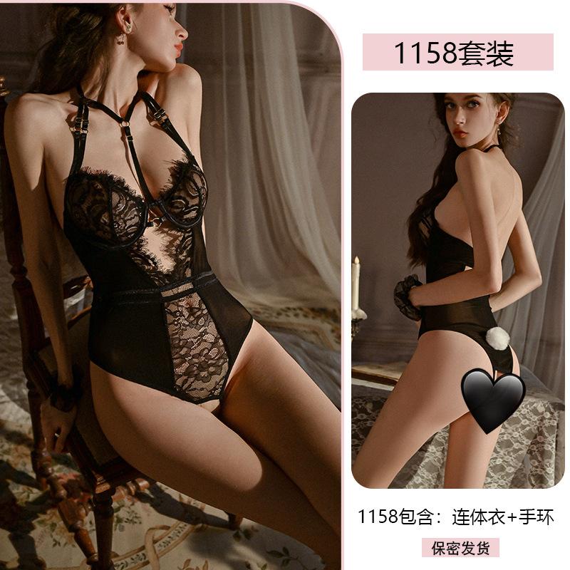 Sexy Sexy Onesie Women's Steel Ring Gathers Lace Seduction Crotch Uniform No-take Pajamas 1158