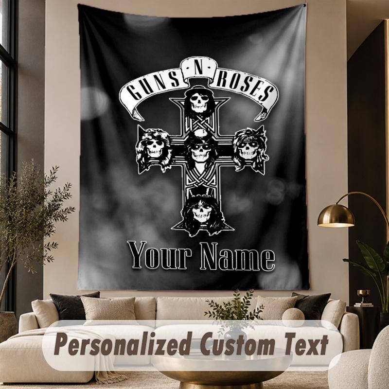 Custom Text Tapestry Guns N’ Roses Print Wall Tapestry Indoor Living Room Wall Decor