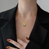 Coin Long Life Lock Fritillary Furnace Real Gold Necklace Female Collarbone Chain With Jewelry