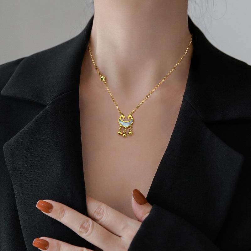 Coin Long Life Lock Fritillary Furnace Real Gold Necklace Female Collarbone Chain With Jewelry