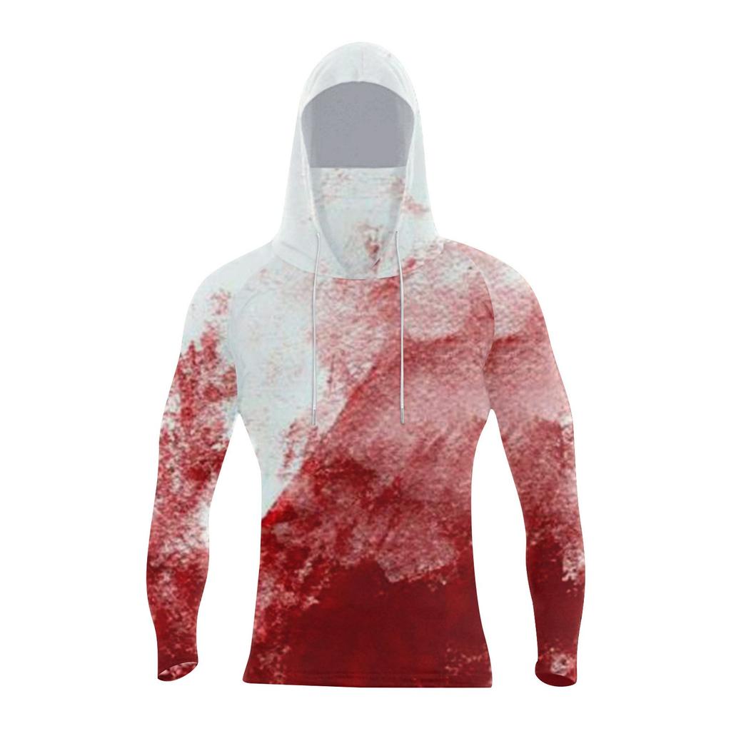 Мужская худи реглан для рыбалки с принтами на Хэллоуин - UPF 50+ УФ защита, длинный рукав, солнцезащитная рубашка с сетчатым козырьком