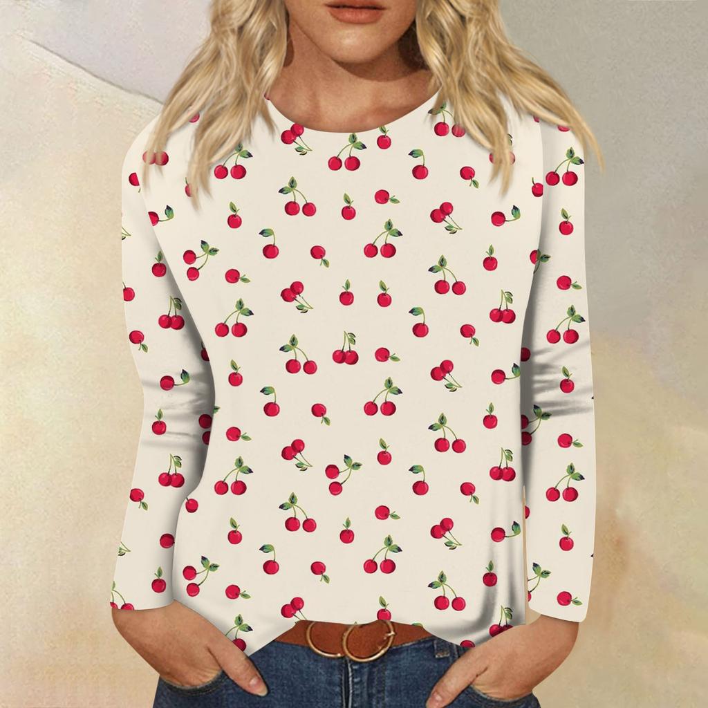 Женская мода, повседневная блузка с длинным рукавом и цветочным принтом, пуловер с круглым вырезом