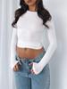 Tops Women 2024 Long Sleeve Crop Tops Fall Spring Solid Color Round-Neck Short T-Shirts For Women Clothes