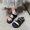 Soft Leather One-word Pleated Sandals Women's Summer 2025 New Velcro Platform Beach Sandals Women's Summer