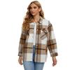 Loose Outerwear Plaid Jacket Vintage Stylish Pockets Oversized Long Sleeve Coat Women Lapel Collar