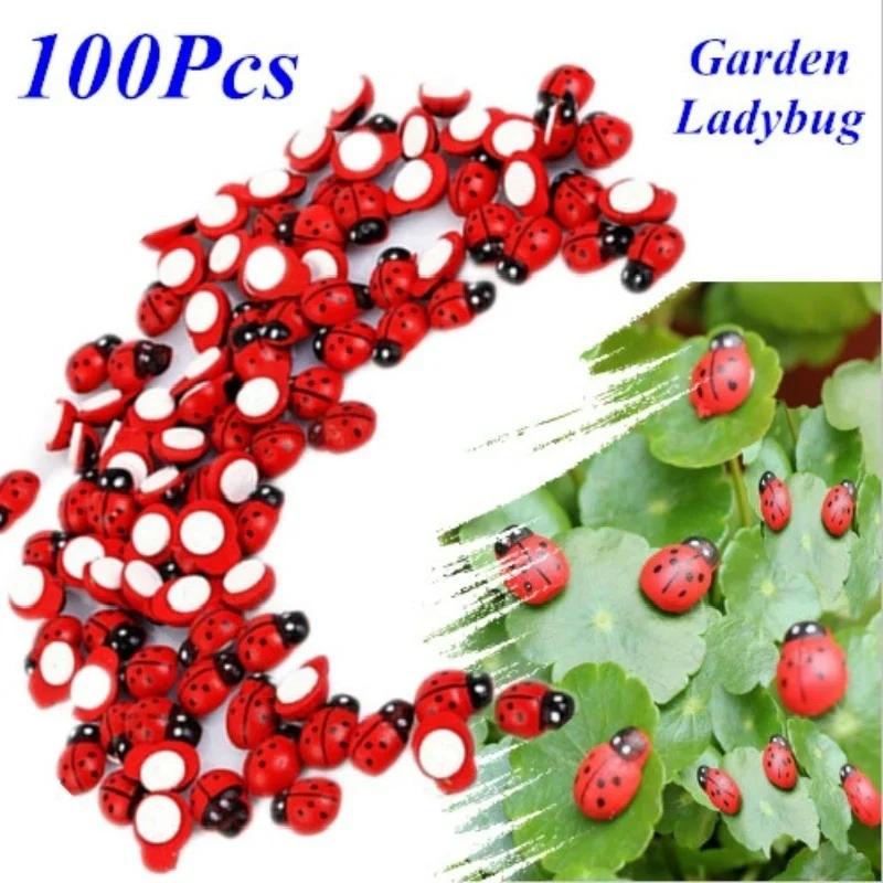 100Pcs/lot Wooden Cartoon Double-sided Adhesive Beetle Children's DIY Accessories Color Wooden Beetle Lady Gardening MSI Model