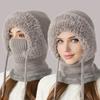 3 In 1 Soft Plush Winter Scarf Knitted Hat Women with Face Guard Adjustable Straps