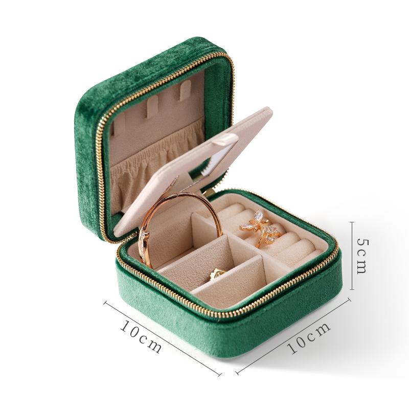 Rhombus Velvet Jewelry Box with Mirror Women Travel Portable Earrings Ring Necklace Storage Display Jewelry Organizer Box Joyero