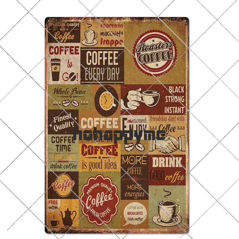 Coffee Tin Sign Vintage Metal Plaque Kitchen Coffee Bar Cafe Retro Posters Pub Wall Decorative Plates Home Decor 20*30 cm