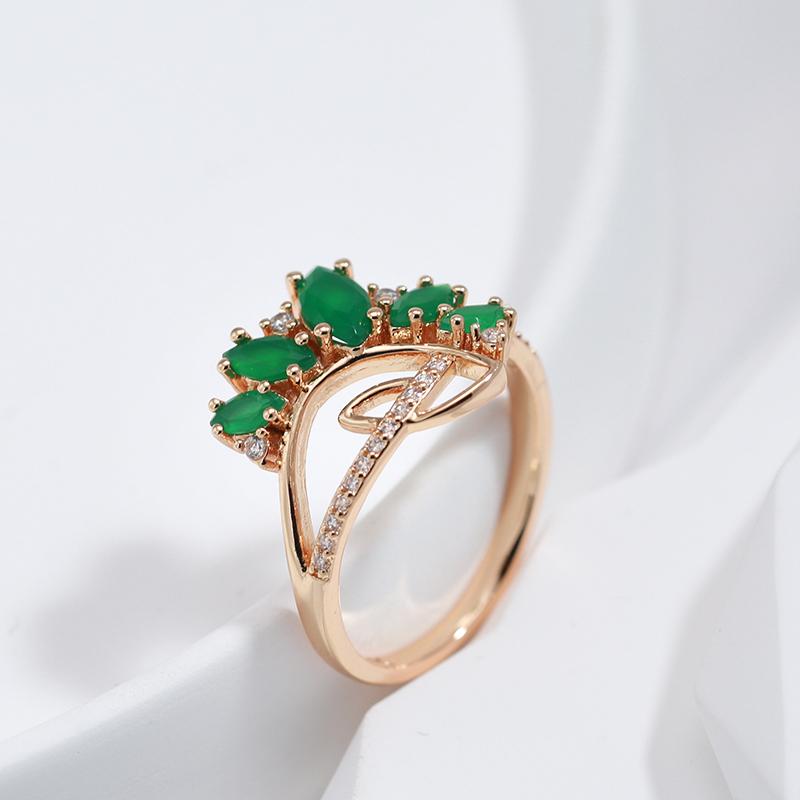 Женское винтажное кольцо Kinel из розового золота с зеленым цирконом, уникальный дизайн, свадебные украшения для невесты