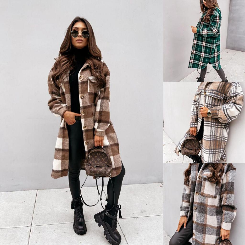 2020 Autumn/Winter Long Sleeve Plaid Shirt Jacket