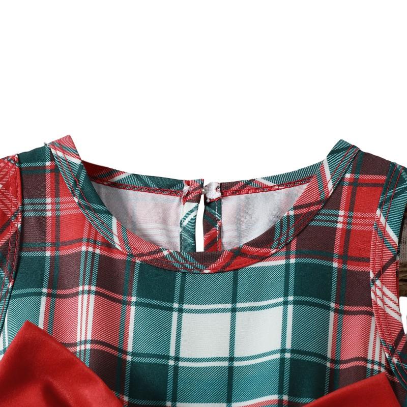 Children Plaid Dress Girl's Lace Bowknot Dress