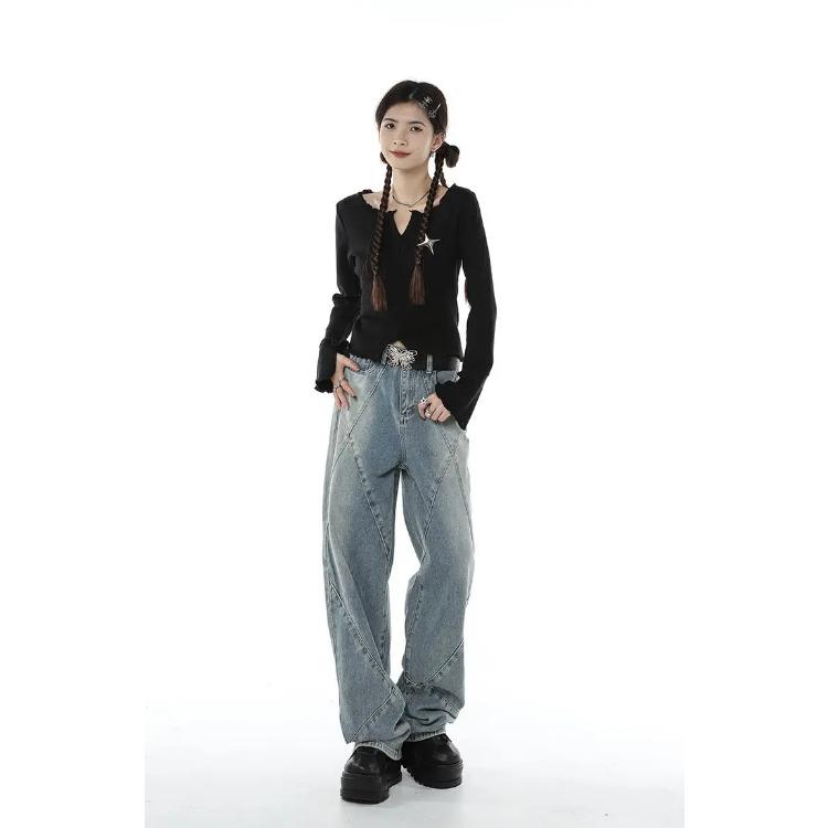 Y2K готические черные укороченные топы женские футболки в стиле Харадзюку в стиле гранж с графическим рисунком винтажные тонкие футболки с длинными рукавами и v-образным вырезом Kpop Aesthetic