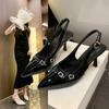 Fashion 2025 Spring and Autumn New Empty Single Shoes Women's Small Belt Buckle Pointed Thin Heel Sandals Curved Heel High Heels