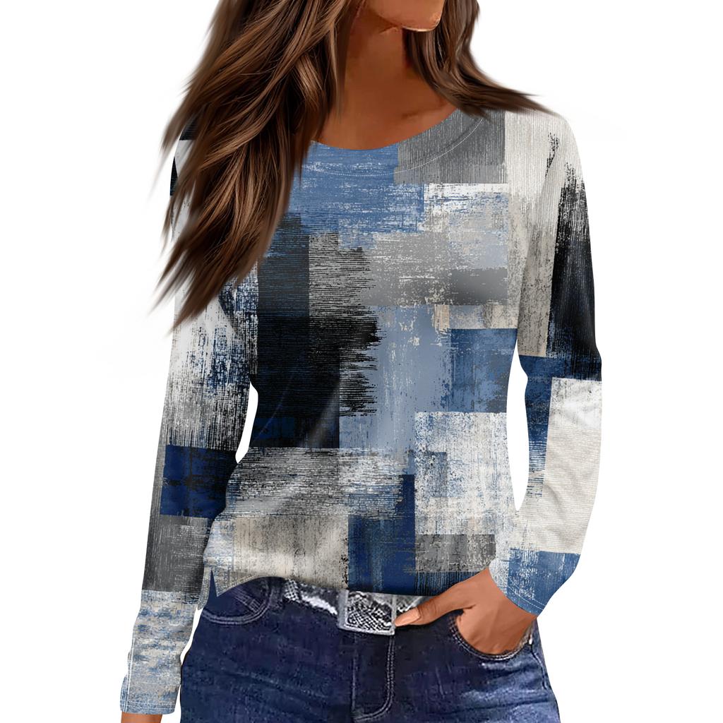 Женская модная блузка с разрезом по подолу, повседневная, в стиле ретро, с цветочным принтом, круглым вырезом и длинными рукавами