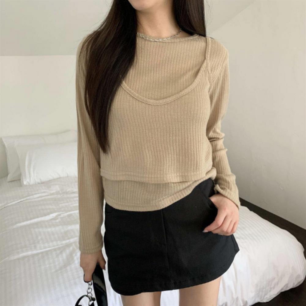 New ArrivalS Open Run Women S Cropped Layered Knit Long Sleeve buStier Rib
