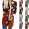 Women's Fashionable And Casual Christmas Printed Mid Length Cardigan Long Sleeved Jacket