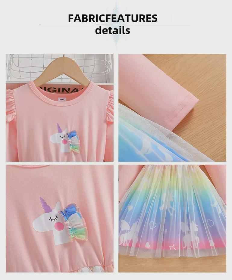 Платье-сетка принцессы-единорога для девочек 2025 года — модный дизайн с изображением сказки для маленьких детей