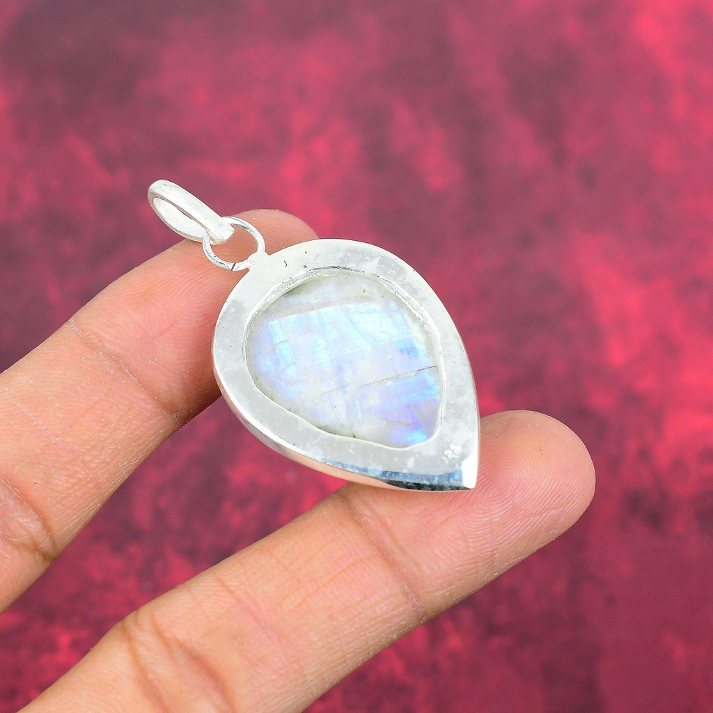 Ювелирные изделия из радужного лунного камня, подвеска из стерлингового серебра 925 пробы, красивая ювелирная подвеска ручной работы