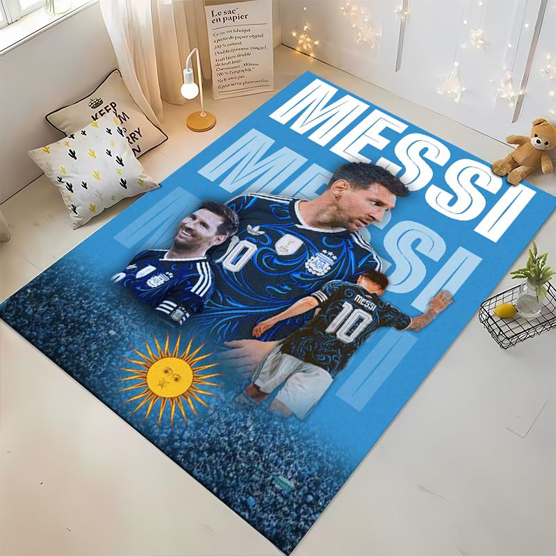 "Messi-themed rug with Argentina design." Non-slip rug suitable for living room and bedroom sofas.