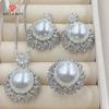High-end Artificial Natural Freshwater White Pearl Pearl Pearl Pearl Full Diamond Pendant Women's Open Ring Earrings Set
