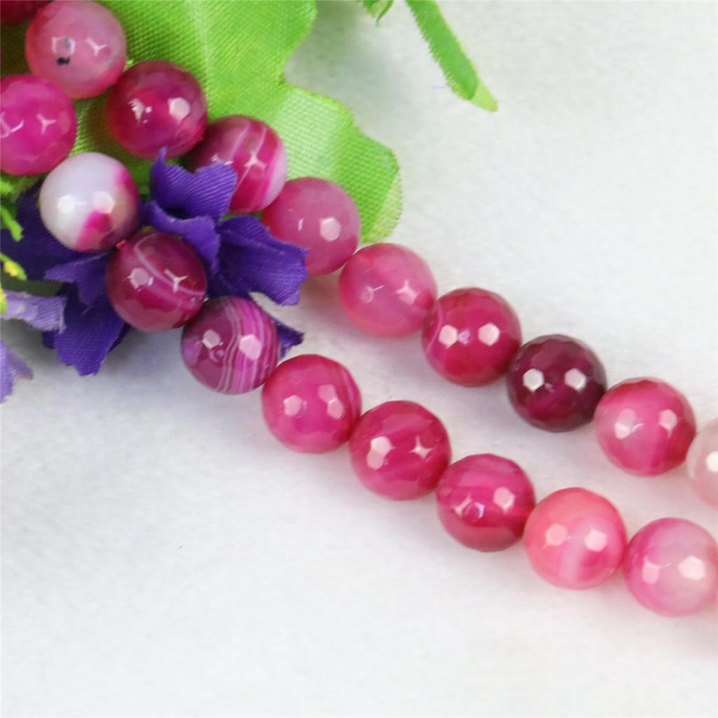 10mm Round Faceted Rose Red Agates Onyx Loose Beads Women Girls for Jewelry Making Design DIY Accessories Natural Stone